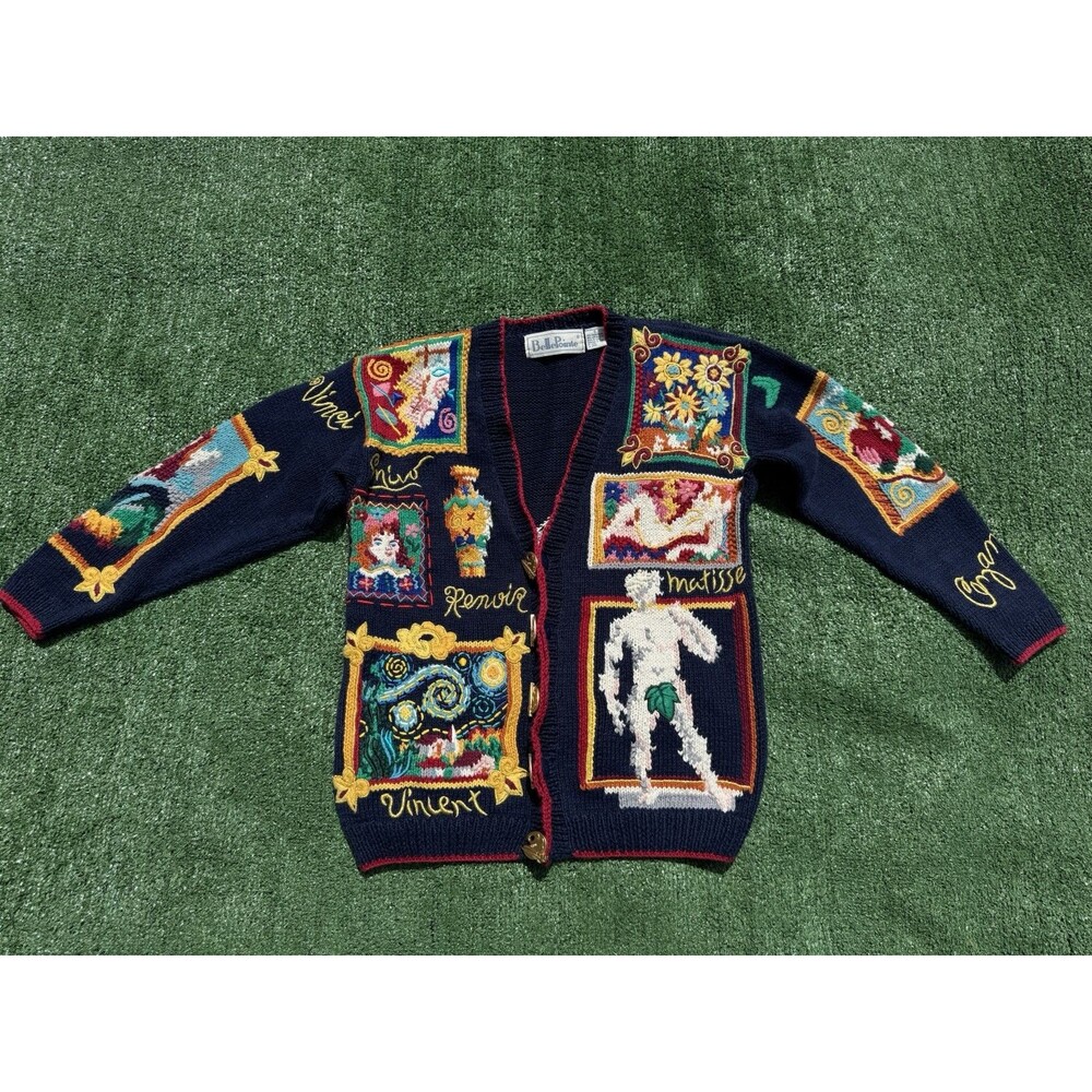 VERY RARE BellePointe Art Cardigan Knit Sweater Van Gogh Matisse Renoir Small